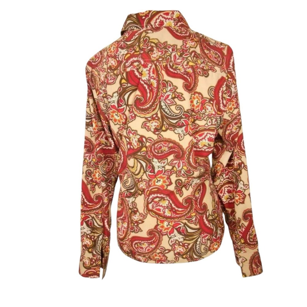 Croft & Barrow Women's Top XL Red Paisley Print Button Down Blouse Long Sleeves - Picture 2 of 8